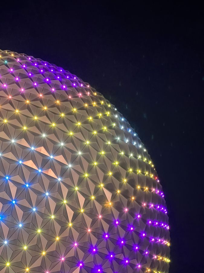 Epcot Spaceship Earth at night