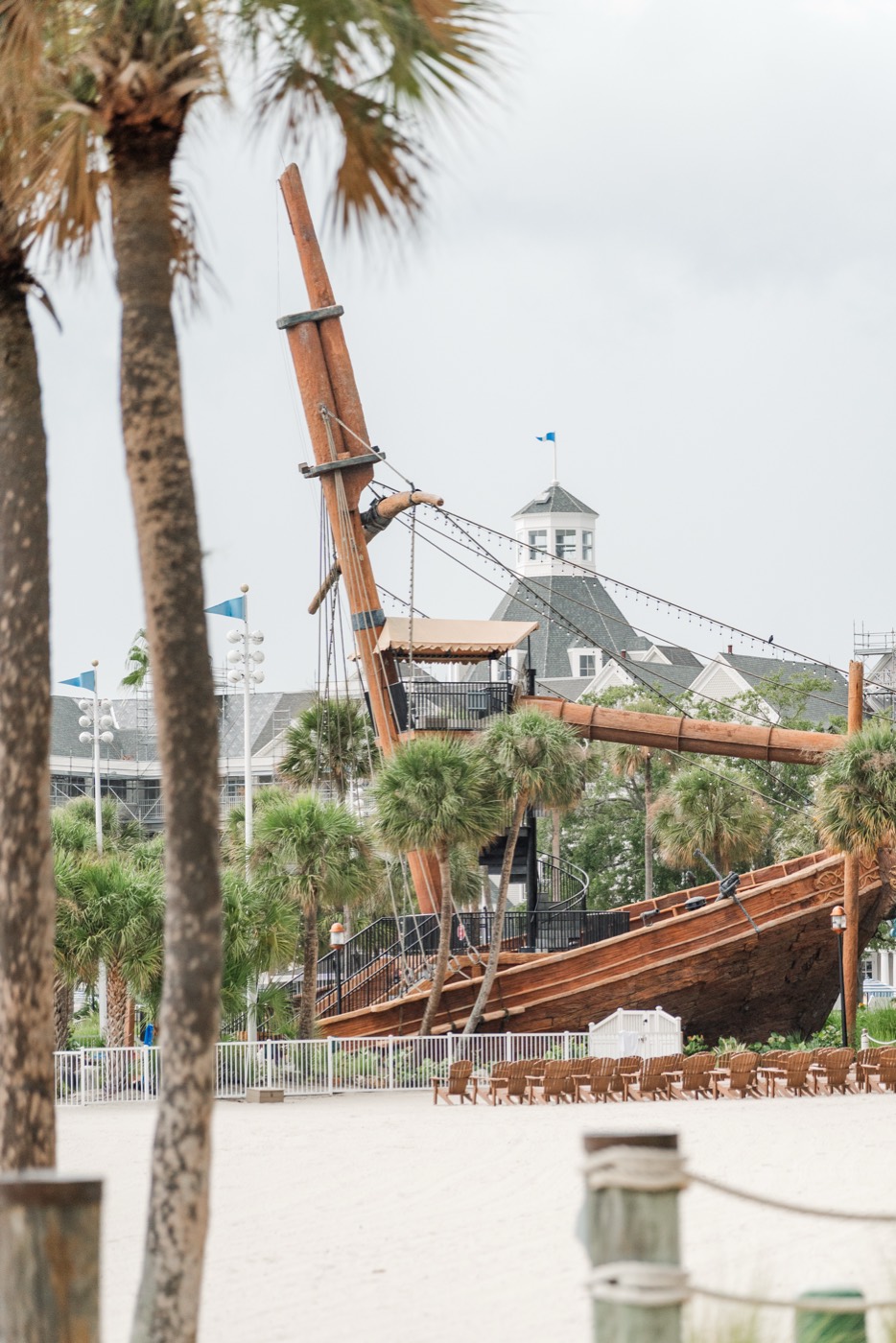 Beach Club pirate ship pool slide